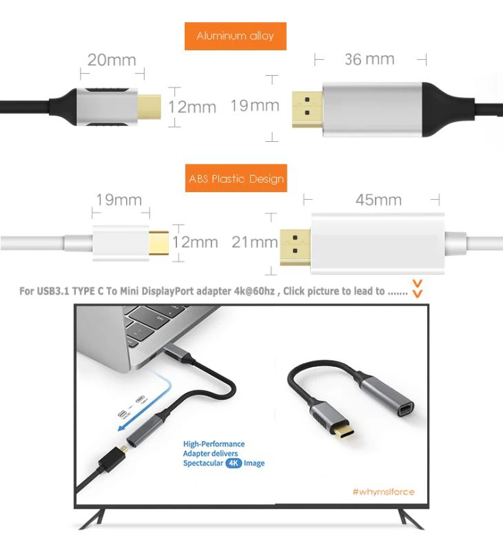 USB3.1 TYPE C To DisplayPort Cable 4k 60Hz - MSLFORCE DisplayPort 4K Cable
