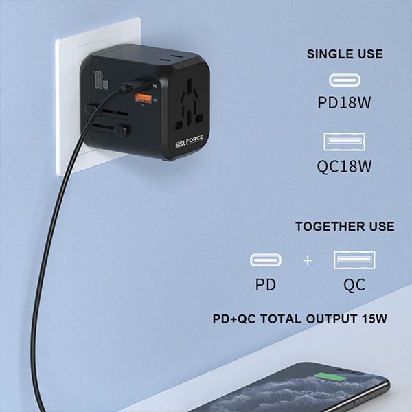 Dual 18W USB TYPE-C TYPE-A Universal Travel Charger