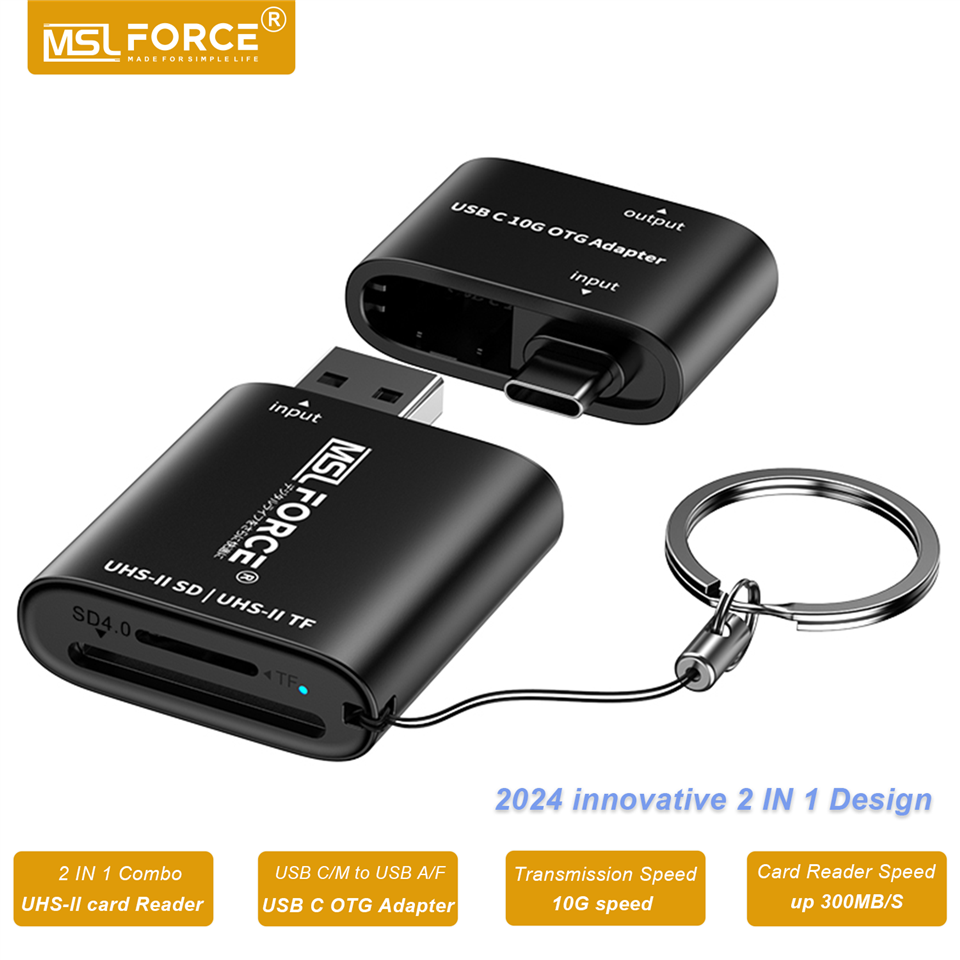 2 in 1 USB C To UHS-II SD TF Card Reader With Keychain Design