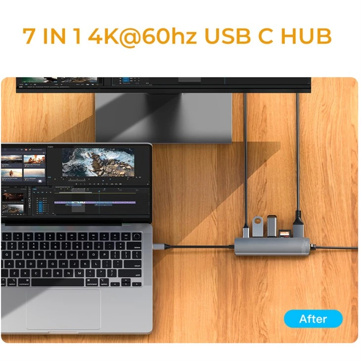 4K60Hz HDMI USB C 7 IN 1 HUB With Lan Port