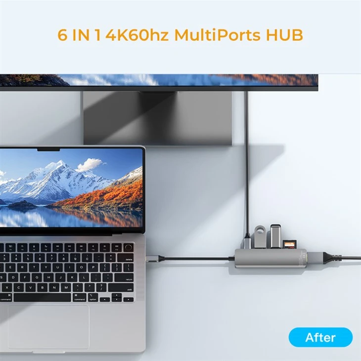 4K60Hz HDMI USB C HUB 6 IN 1 Design