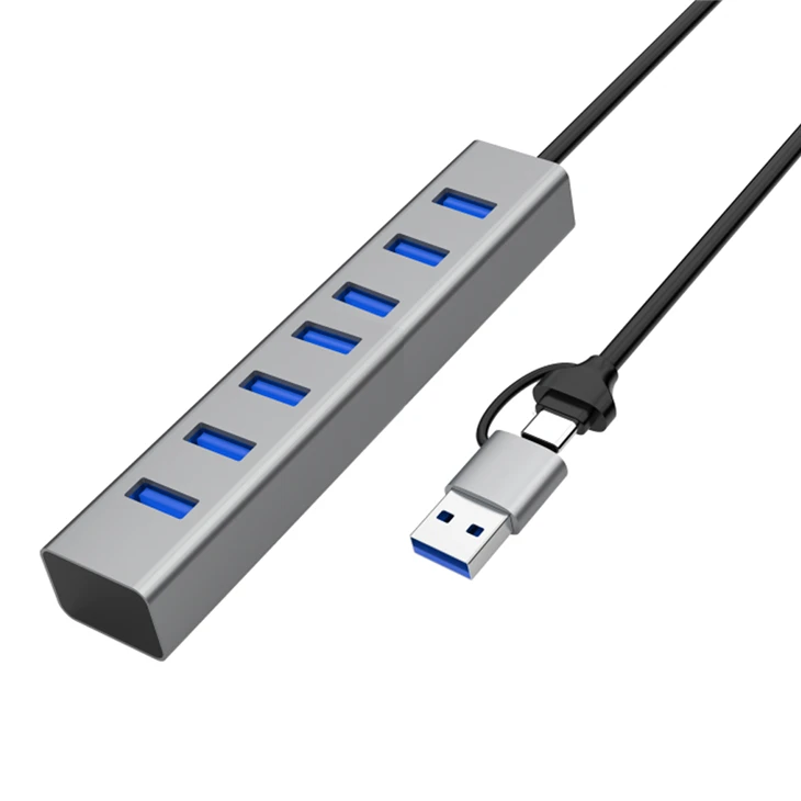 7 Port USB 3.0 Hub Built-in Dual Interface Cable